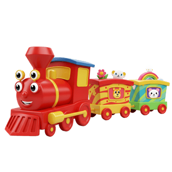 Toy Train with Smiling Face and Animal Cartoon Carriages Isolated png