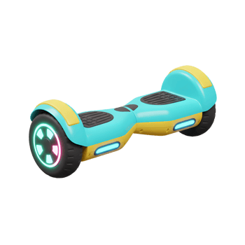 Isolated Hoverboard with Neon Lights in Yellow and Turquoise Colors png