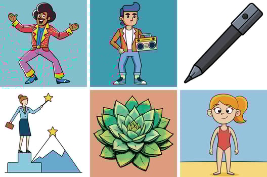 A Collection of Diverse Cartoon Characters and Objects vector