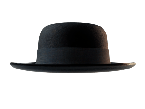Classic black bowler hat with smooth texture and rounded crown png