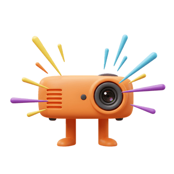 Cartoon Projector with Legs and Colorful Light Rays on White Background png
