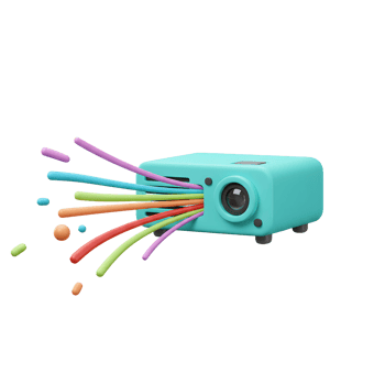 Projector Displaying Colorful Beams and Splatters on White Background for Presentation png