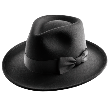 Classic black fedora hat with stylish bow, perfect for formal occasions png