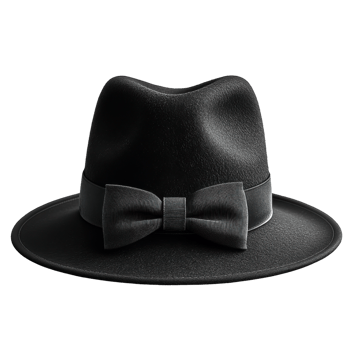 Classic black fedora hat with bow tie detail, perfect for stylish outfits png