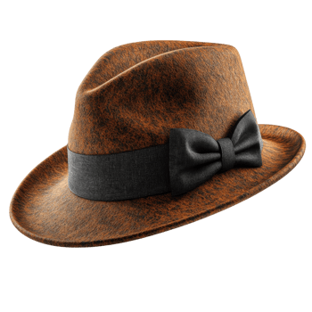Stylish brown fedora hat with black ribbon, perfect for vintage looks png