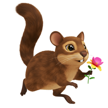 Cartoon Squirrel Running with Flower on White Background for Children png
