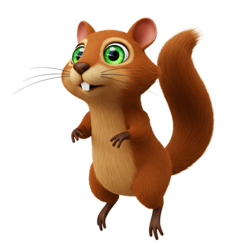 Cartoon Squirrel Standing Upright with Big Green Eyes and White Background png