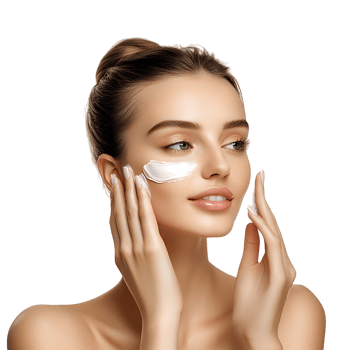 Radiant Woman Caring for Her Skin with Luxurious Cream png