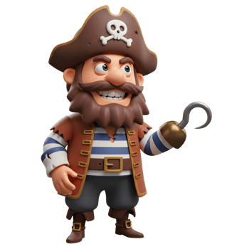 Cartoon Pirate Character Holding Hook Isolated on White Background png