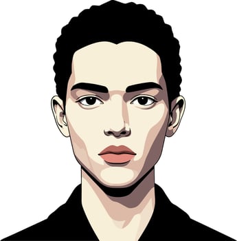 Detailed portrait of a young man with short curly hair in minimal art style vector