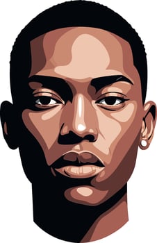 Portrait of a young man with a serious expression in detailed flat art vector