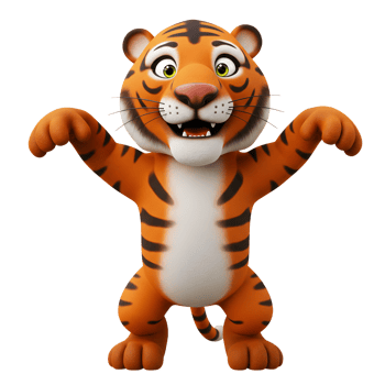 Cartoon Tiger Character Standing and Smiling on a White Background png