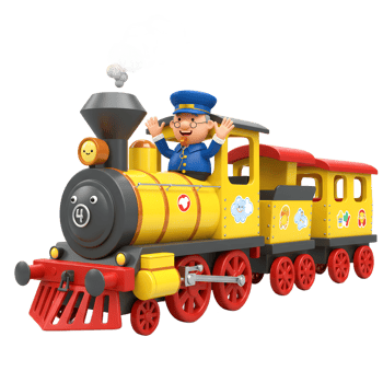 Cartoon Steam Train with Conductor Waving Illustration for Children's Content png