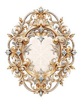 Premium-quality ornamental frame with intricate craftsmanship and gemstone accents on transparent background png