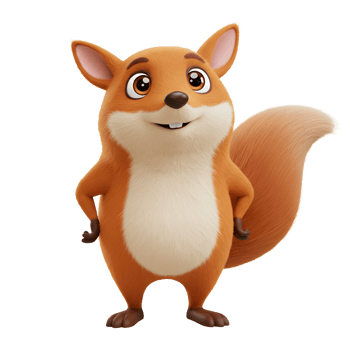 Cute Cartoon Squirrel Character Standing Confidently on White Background png