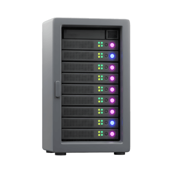 Isolated Server Rack System with LED Lights on a White Background png