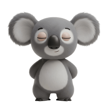 Cartoon Koala Standing with Eyes Closed in Serene Expression png
