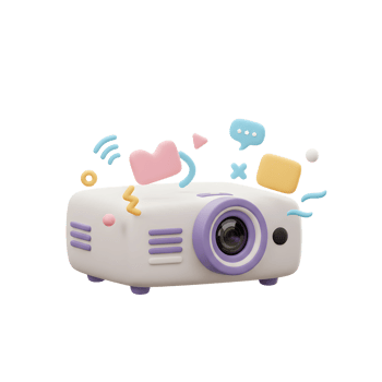 Cute 3D Projector with Floating Geometric Shapes on White Background png