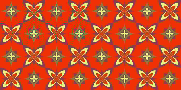 Fashionable bright seamless pattern with bold Moroccan floral geometric elements in bright red colors modern trendy decorative design for wallpaper, fabric tiles vector