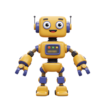 Cute Smiling Robot Illustration with Yellow and Blue Color Scheme png