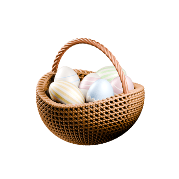 Wicker basket with Easter eggs 3D illustration on isolated background png