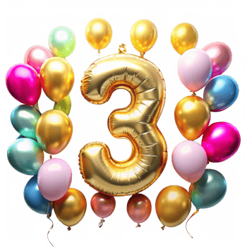 Number three with Birthday Balloons is isolated on transparent background png
