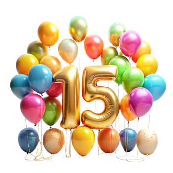 Number fifteen twenty six with Birthday Balloons is isolated on transparent background png