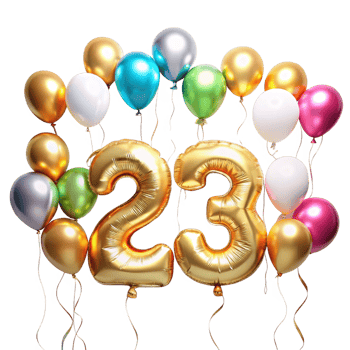 Number twenty three with Birthday Balloons is isolated on transparent background png
