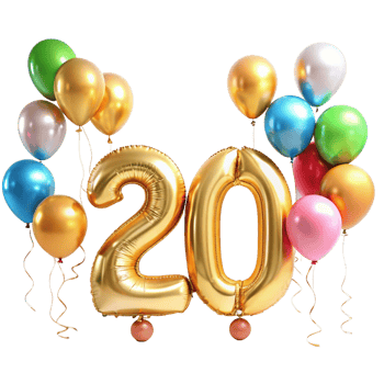 Number twenty with Birthday Balloons is isolated on transparent background png