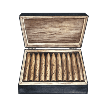A box of expensive cigarettes. Handmade watercolor illustration. A color image of a vintage tobacco product. Separate from the background. For posters and banners, flyers, packages and invitations. png