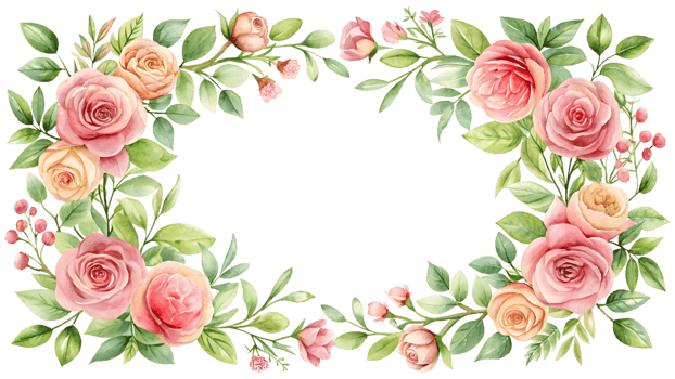Watercolor roses frame png