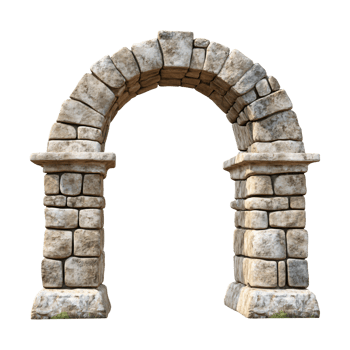 Historic stone archway gate entrance isolated on transparent background png