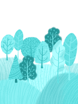 Hand-drawn-style illustration grove of trees on rolling hills png