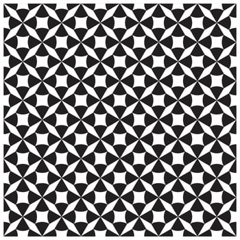 Geometric black and white pattern featuring overlapping star and circular shapes in a repeating grid design. vector
