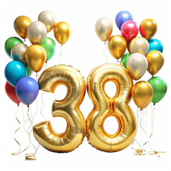 Number thirty eight with Birthday Balloons is isolated on transparent background png