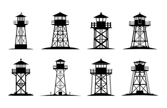 Fire Lookout Tower Silhouette Clipart bundle vector