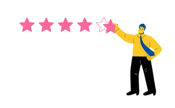 The business man rated five stars. Feedback concept. Flat illustration isolated on white background vector