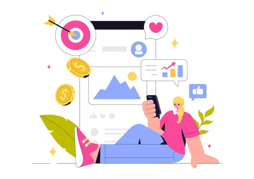Digital Advertising and Content Marketing Illustration in a Flat Cartoon Background vector