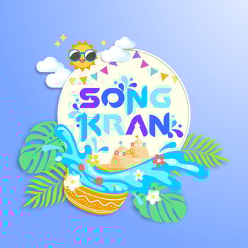 songkran water festival celebration banner summer tropical modern design vector