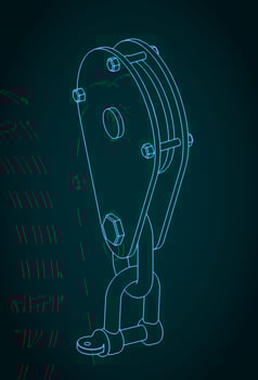 Single reel hanging sheave block isometric blueprint vector