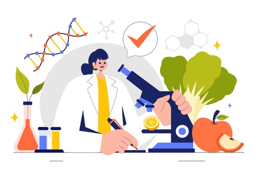 Illustration of Food Chemistry and Biotechnology Research in a Laboratory vector