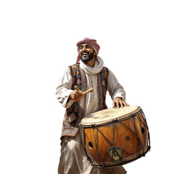 A man in traditional clothing is playing a drum png