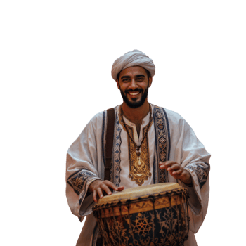 A man in traditional clothing is playing a drum png