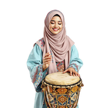 Muslim woman playing the drum png