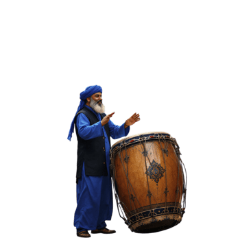 A man in blue outfit playing a drum png