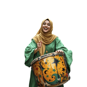 Muslim woman playing the drum png