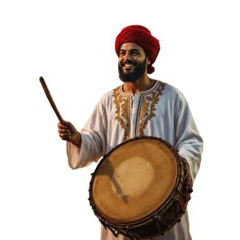 A man in traditional clothing is holding a drum png