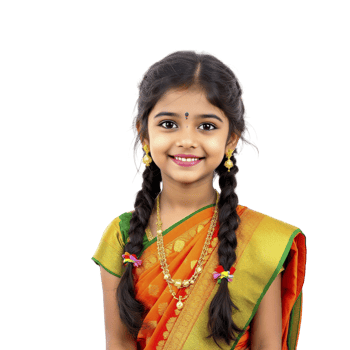 A little girl in an orange sari png