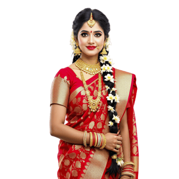 Beautiful indian woman in traditional red sari png