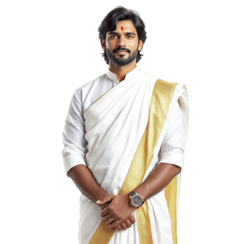 A man in a white sari with gold trim png